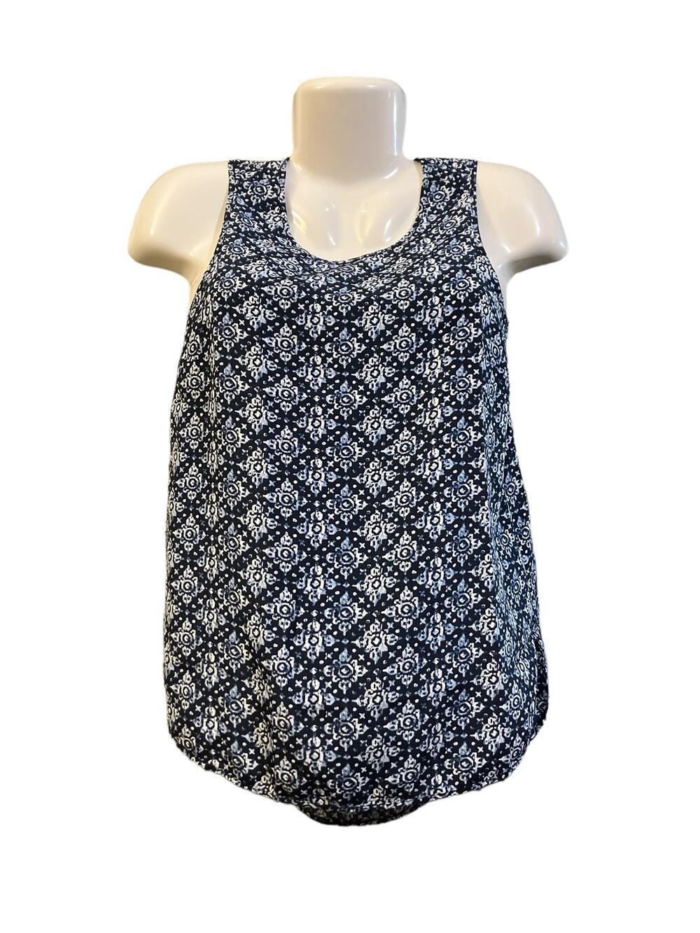 Michael Kors Women's Blue/ White Ikat Print Sleeveless Back Zip Blouse | Size XS